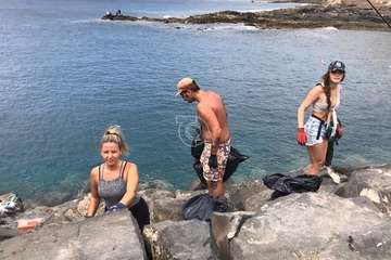 Limpieza de la escollera sur del muelle de Taliarte (Foto Pedro Martel/Wendy Cruz)